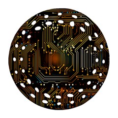 Circuits Circuit Board Orange Technology Ornament (round Filigree) by Ndabl3x