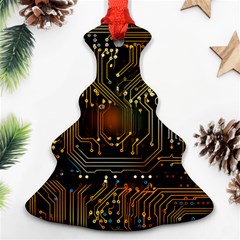 Circuits Circuit Board Orange Technology Christmas Tree Ornament (two Sides) by Ndabl3x