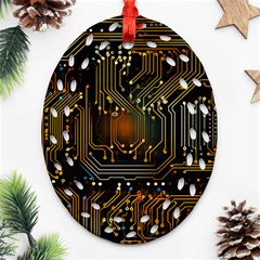 Circuits Circuit Board Orange Technology Oval Filigree Ornament (two Sides) by Ndabl3x