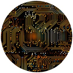 Circuits Circuit Board Orange Technology Wooden Puzzle Round by Ndabl3x