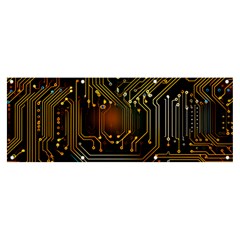 Circuits Circuit Board Orange Technology Banner And Sign 8  X 3  by Ndabl3x