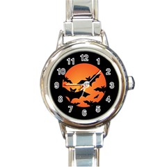 Halloween Bats Moon Full Moon Round Italian Charm Watch by Cendanart