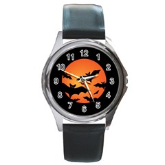 Halloween Bats Moon Full Moon Round Metal Watch by Cendanart