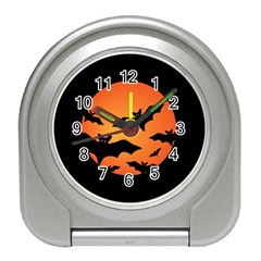 Halloween Bats Moon Full Moon Travel Alarm Clock by Cendanart