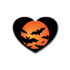 Halloween Bats Moon Full Moon Rubber Heart Coaster (4 Pack)