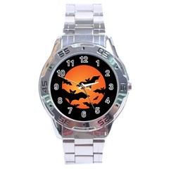 Halloween Bats Moon Full Moon Stainless Steel Analogue Watch by Cendanart