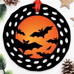 Halloween Bats Moon Full Moon Ornament (round Filigree) by Cendanart