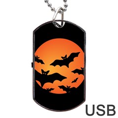 Halloween Bats Moon Full Moon Dog Tag Usb Flash (two Sides) by Cendanart