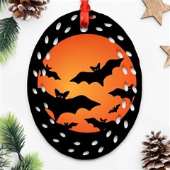 Halloween Bats Moon Full Moon Ornament (oval Filigree) by Cendanart