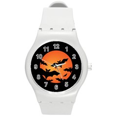 Halloween Bats Moon Full Moon Round Plastic Sport Watch (m) by Cendanart