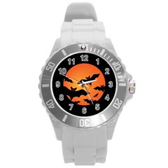 Halloween Bats Moon Full Moon Round Plastic Sport Watch (l) by Cendanart