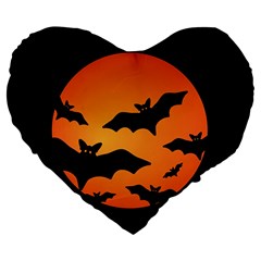 Halloween Bats Moon Full Moon Large 19  Premium Flano Heart Shape Cushions by Cendanart