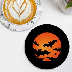 Halloween Bats Moon Full Moon Uv Print Round Tile Coaster by Cendanart