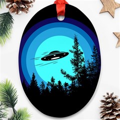 Ufo Alien Night Sky Night Oval Ornament (two Sides) by Cendanart