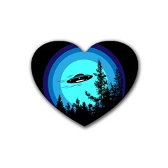 Ufo Alien Night Sky Night Rubber Coaster (heart) by Cendanart