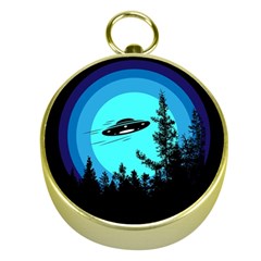 Ufo Alien Night Sky Night Gold Compasses by Cendanart