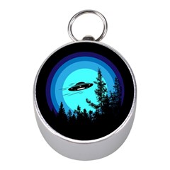 Ufo Alien Night Sky Night Mini Silver Compasses by Cendanart