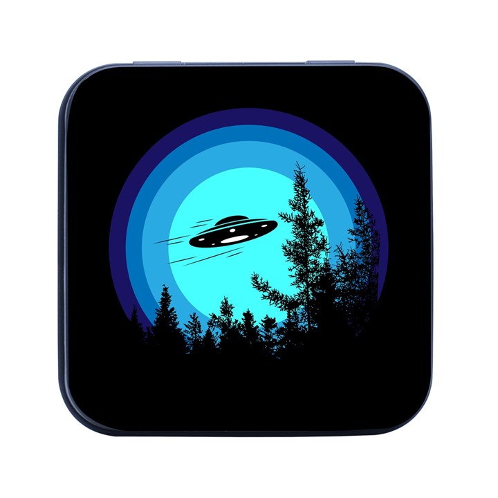 Ufo Alien Night Sky Night Square Metal Box (Black)