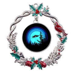 Ufo Alien Night Sky Night Metal X mas Wreath Holly Leaf Ornament by Cendanart