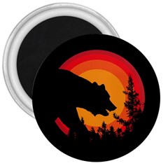 Forest Bear Silhouette Sunset 3  Magnets by Cendanart