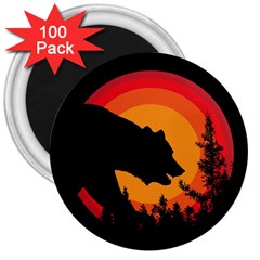 Forest Bear Silhouette Sunset 3  Magnets (100 Pack) by Cendanart