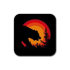 Forest Bear Silhouette Sunset Rubber Coaster (square) by Cendanart