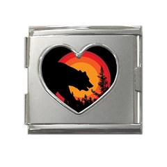 Forest Bear Silhouette Sunset Mega Link Heart Italian Charm (18mm) by Cendanart