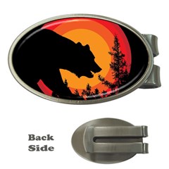 Forest Bear Silhouette Sunset Money Clips (oval)  by Cendanart