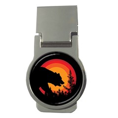 Forest Bear Silhouette Sunset Money Clips (round)  by Cendanart