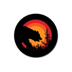 Forest Bear Silhouette Sunset Magnet 3  (round) by Cendanart