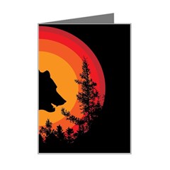 Forest Bear Silhouette Sunset Mini Greeting Card by Cendanart