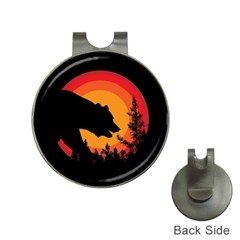 Forest Bear Silhouette Sunset Hat Clips With Golf Markers by Cendanart