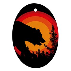 Forest Bear Silhouette Sunset Oval Ornament (two Sides) by Cendanart