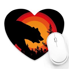 Forest Bear Silhouette Sunset Heart Mousepad by Cendanart