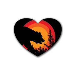 Forest Bear Silhouette Sunset Rubber Coaster (heart) by Cendanart