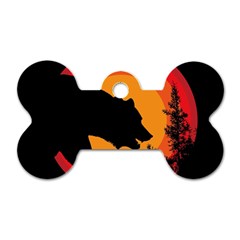 Forest Bear Silhouette Sunset Dog Tag Bone (one Side) by Cendanart