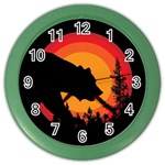 Forest Bear Silhouette Sunset Color Wall Clock Front