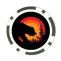 Forest Bear Silhouette Sunset Poker Chip Card Guard by Cendanart