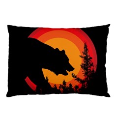 Forest Bear Silhouette Sunset Pillow Case by Cendanart