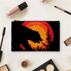 Forest Bear Silhouette Sunset Cosmetic Bag (medium) by Cendanart