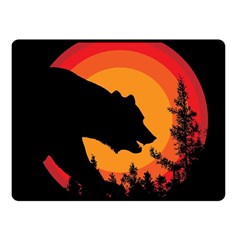 Forest Bear Silhouette Sunset Fleece Blanket (small) by Cendanart