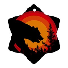 Forest Bear Silhouette Sunset Snowflake Ornament (two Sides) by Cendanart