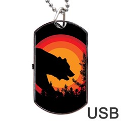 Forest Bear Silhouette Sunset Dog Tag Usb Flash (one Side) by Cendanart