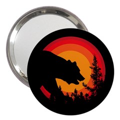 Forest Bear Silhouette Sunset 3  Handbag Mirrors by Cendanart