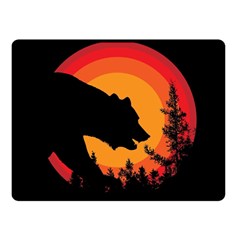 Forest Bear Silhouette Sunset Two Sides Fleece Blanket (small) by Cendanart