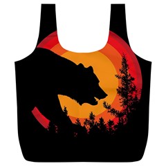 Forest Bear Silhouette Sunset Full Print Recycle Bag (xl) by Cendanart