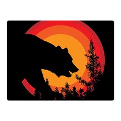 Forest Bear Silhouette Sunset Two Sides Premium Plush Fleece Blanket (mini) by Cendanart