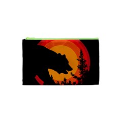 Forest Bear Silhouette Sunset Cosmetic Bag (xs) by Cendanart