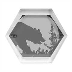 Forest Bear Silhouette Sunset Hexagon Wood Jewelry Box by Cendanart