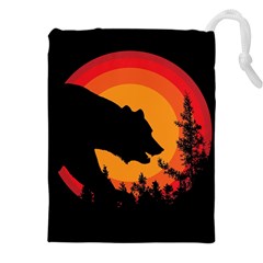 Forest Bear Silhouette Sunset Drawstring Pouch (4xl) by Cendanart